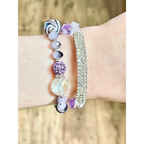 Purple Crystal Beaded Bracelet Set - Picture 1 of 16